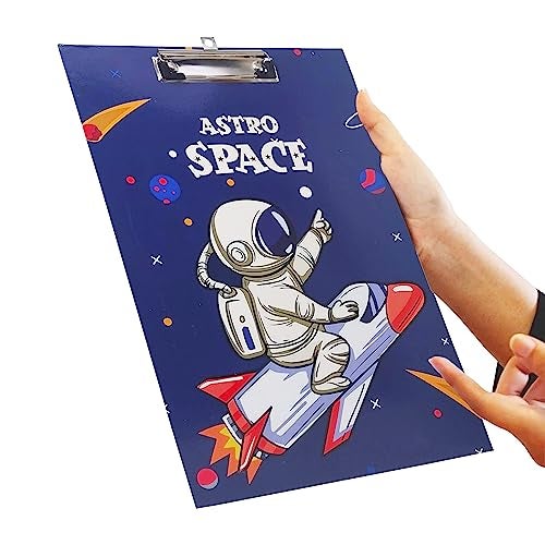 PARTEET Cardboard Standard A4 Letter Size for Students, Teacher, Woman and Kids, Low Profile Clip, Decorative Clipboards, Cute Clipboard Space Pattern, Size 9" x 14" - Image 1