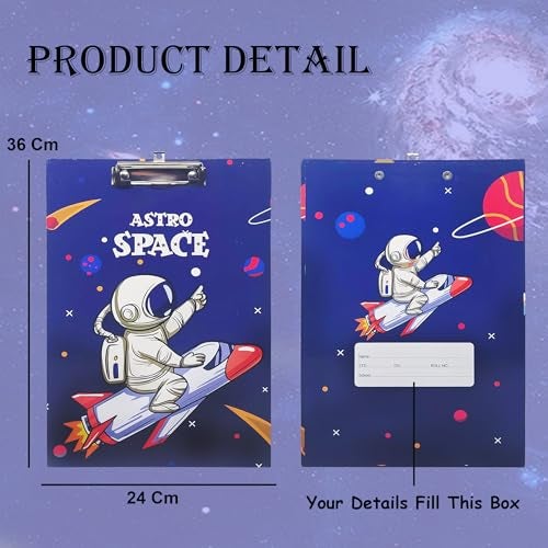 PARTEET Cardboard Standard A4 Letter Size for Students, Teacher, Woman and Kids, Low Profile Clip, Decorative Clipboards, Cute Clipboard Space Pattern, Size 9" x 14" - Image 4