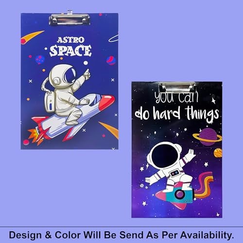 PARTEET Cardboard Standard A4 Letter Size for Students, Teacher, Woman and Kids, Low Profile Clip, Decorative Clipboards, Cute Clipboard Space Pattern, Size 9" x 14" - Image 2