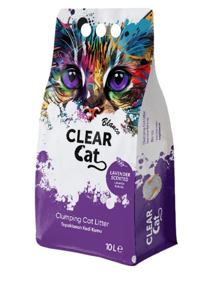 كلير كات بلانكو رمل قطط متكتل برائحة اللافندر من كلير كات بلانكو، سعة 10 لتر، بنتونيت أبيض طبيعي 100%، تكتل سريع ومتماسك، امتصاص عالٍ، منخفض الغبار، قليل التبعثر، انتعاش يدوم طويلاً - Image 1