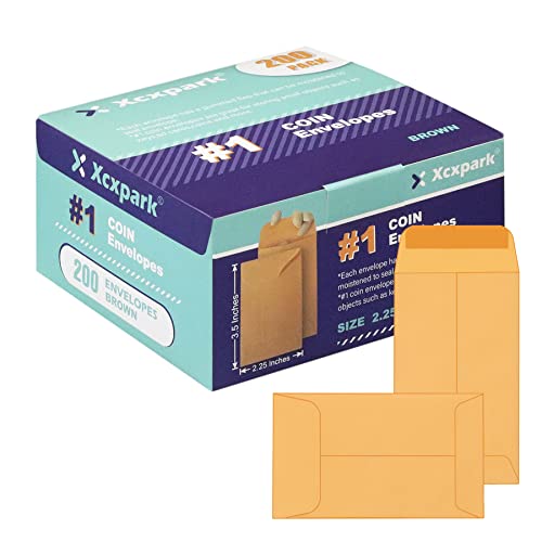 Xxcxpark 200PCS #1 Coin Envelopes 2.25x3.5 inches Brown Kraft Envelopes Classic Small Parts Gummed Flap for Coins, Cash, Credit Cards, Seeds - Image 1