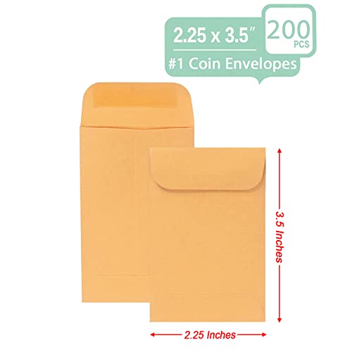Xxcxpark 200PCS #1 Coin Envelopes 2.25x3.5 inches Brown Kraft Envelopes Classic Small Parts Gummed Flap for Coins, Cash, Credit Cards, Seeds - Image 3