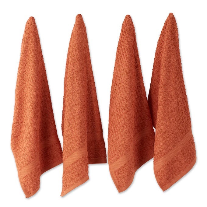 BASIC TERRY COLLECTION WAFFLE DISHTOWEL SET 15X26 SOLID SPICE 4 PIECE