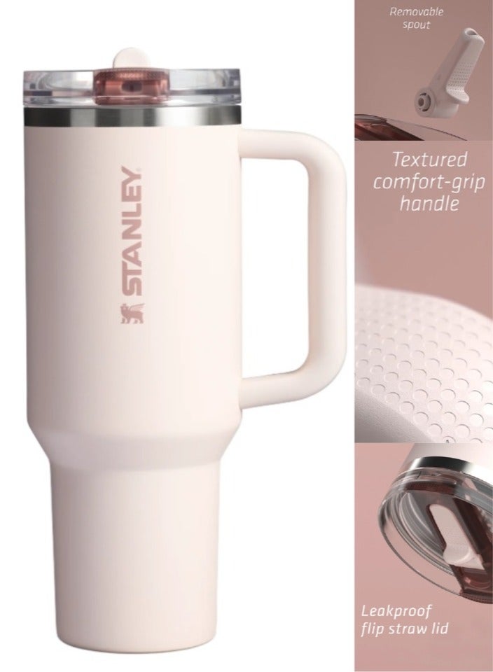 Stanley 40oz Cup Rose Quencher ProTour Flip Straw Tumbler Stainless Steel Vacuum Insulated Travel Mug, BPAâ€‘Free & Car Cup Holder Compatible for Water, Iced Tea, Coffee, Smoothie, Premium Ecoâ€‘Friendly Gift - Rose Quartz - Image 1