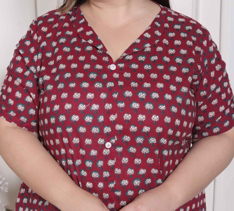 Miravan WOMENS Plus Size  Relaxed Fit Red Floral Printed A-Line Pure Cotton Kurta - Image 4