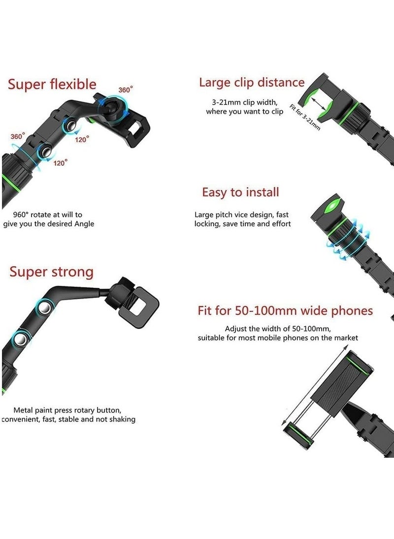 Car Phone Holder Multifunctional 360 Degree Rotatable Auto Rearview Mirror Mount Seat Hanging Clip Bracket Cell Phone Holder for 4.0-6.1 Inch Phone Gps Navigation Adjustable Support (green) - Image 4