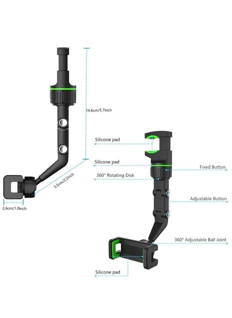 Car Phone Holder Multifunctional 360 Degree Rotatable Auto Rearview Mirror Mount Seat Hanging Clip Bracket Cell Phone Holder for 4.0-6.1 Inch Phone Gps Navigation Adjustable Support (green) - Image 3