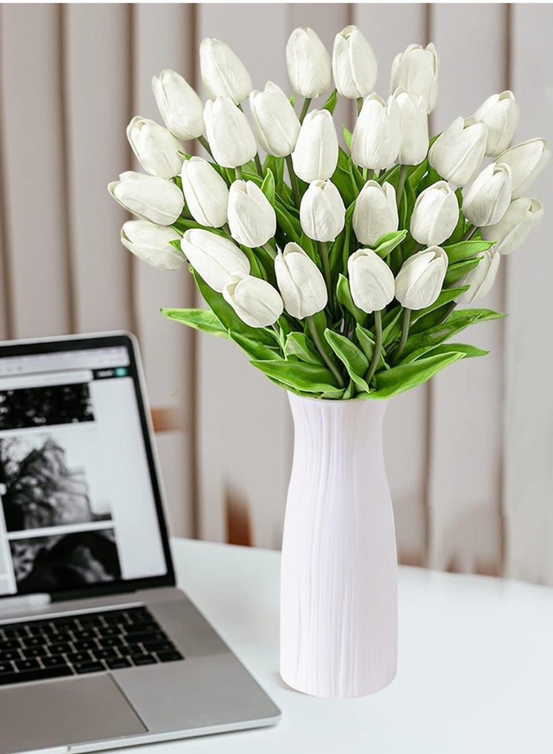 Generic Fake Tulips Artificial Flowers for Decoration, Faux Flowers Silk Tulips Real Touch Flowers Arrangement for Home Decor Indoor, Fake Flowers Bulk for Thanksgiving Gift Vase Wedding 30 pcs White  - Image 3