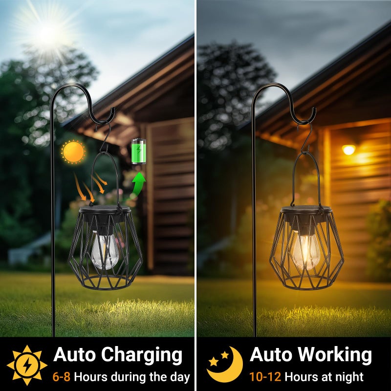 TaoFiaCo Solar Lanterns Outdoor Waterproof, Upgraded Powered Hanging Solar Lights for Outside, Auto On/Off, Brighter Hanging Outdoor Decor Lights for Yard Garden Patio Pathway 2 Pack - Image 2