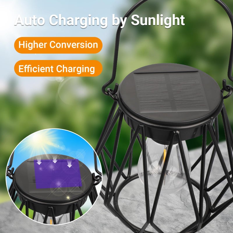 TaoFiaCo Solar Lanterns Outdoor Waterproof, Upgraded Powered Hanging Solar Lights for Outside, Auto On/Off, Brighter Hanging Outdoor Decor Lights for Yard Garden Patio Pathway 2 Pack - Image 3