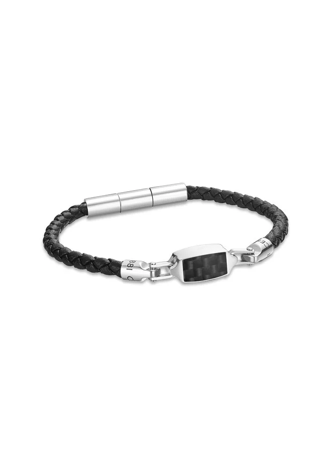 شيروتي 1881 Orazio Silver and Black Leather Bracelet
