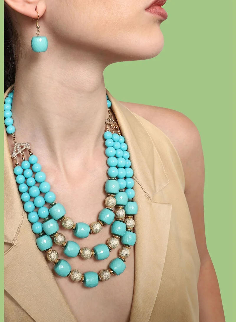 SOHI Gold Plated Party Designer Stone Necklace and Earring Set For Women
