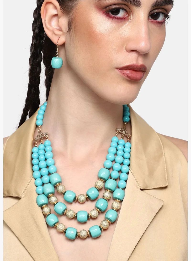 SOHI Gold Plated Party Designer Stone Necklace and Earring Set For Women