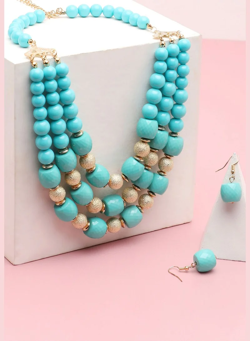 SOHI Gold Plated Party Designer Stone Necklace and Earring Set For Women