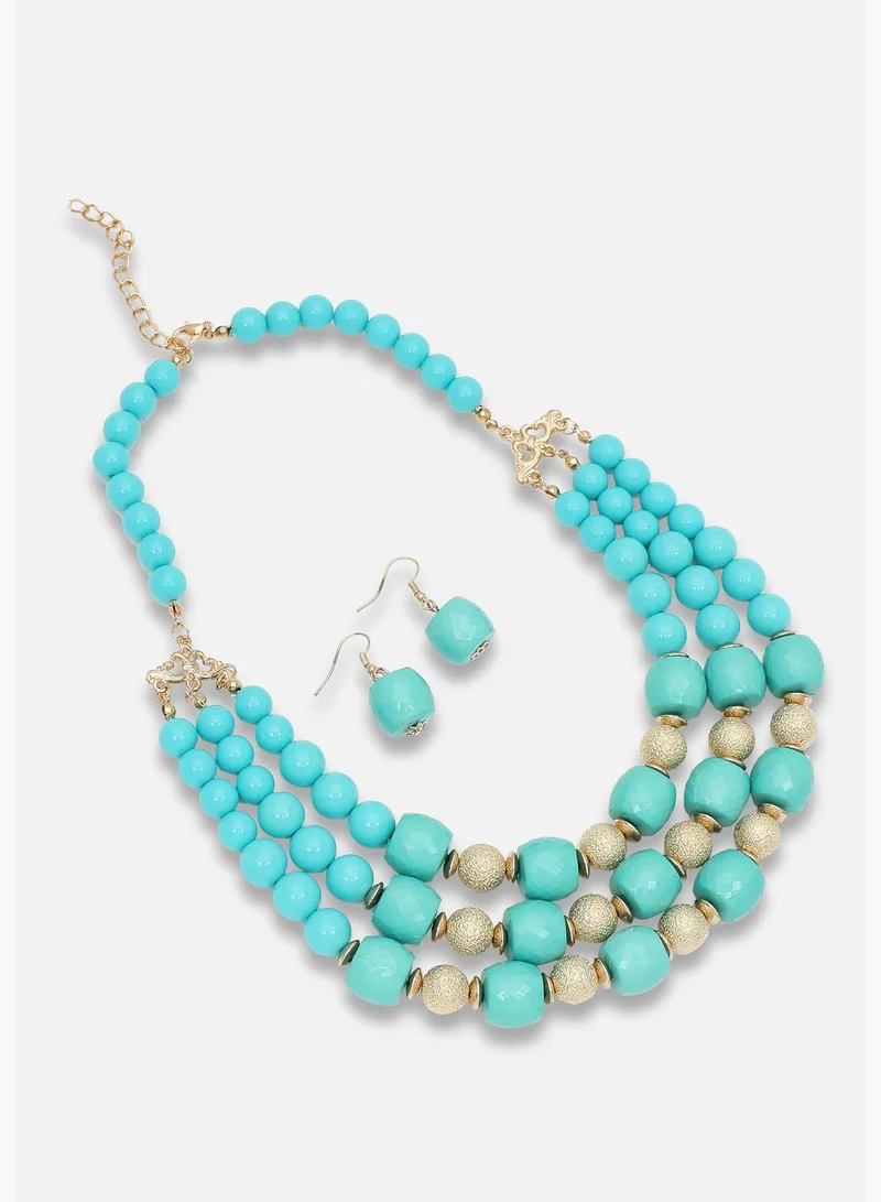 SOHI Gold Plated Party Designer Stone Necklace and Earring Set For Women