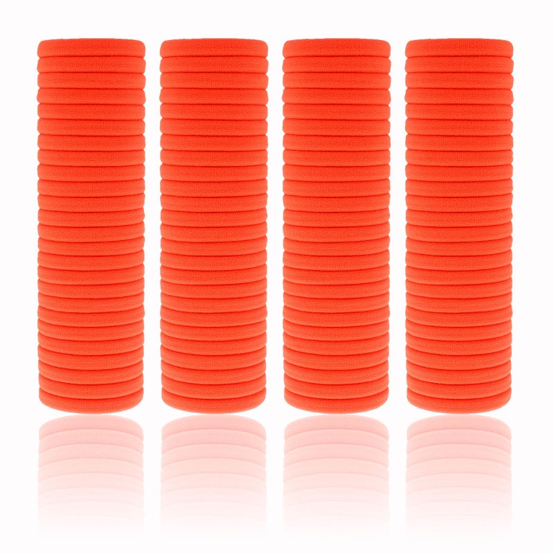 100 Pack Seamless Hair Ties for Women Girls Ponytail Holders for Thick Hair neon orange