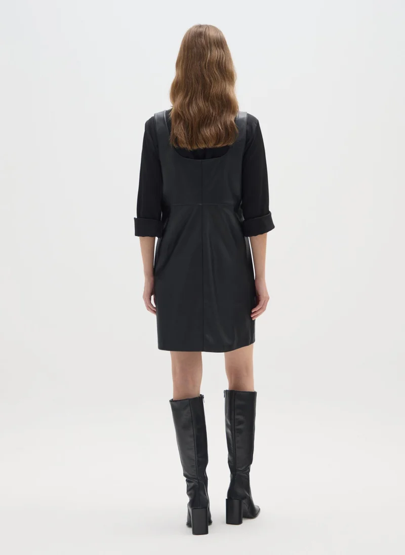 Ovs  OVS Black Patent Effect Regular Fit Dress With Zip for Women | Best Price UAE