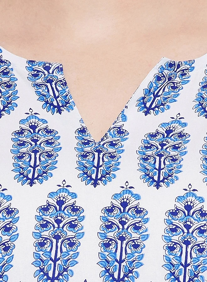 Clovia Clovia Pretty Florals Top & Pyjama in White - 100% Cotton