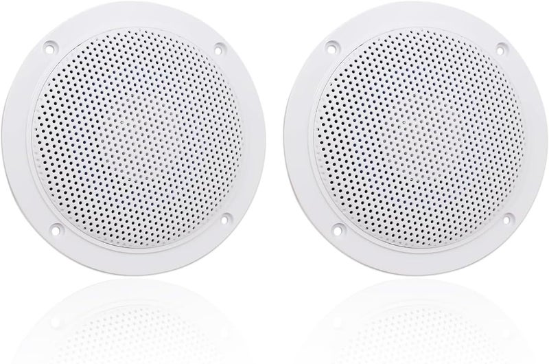 Herdio 4 Inches Waterproof Marine Ceiling Speakers with 160 Watts Power, Handling for Kitchen Bathroom Boat Car RV Camper Motorcycle Cloth Surround and Low Profile Design - 1 Pair (White) - Image 1