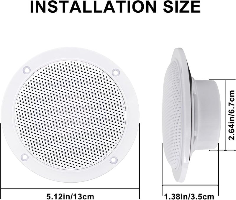 Herdio 4 Inches Waterproof Marine Ceiling Speakers with 160 Watts Power, Handling for Kitchen Bathroom Boat Car RV Camper Motorcycle Cloth Surround and Low Profile Design - 1 Pair (White) - Image 2