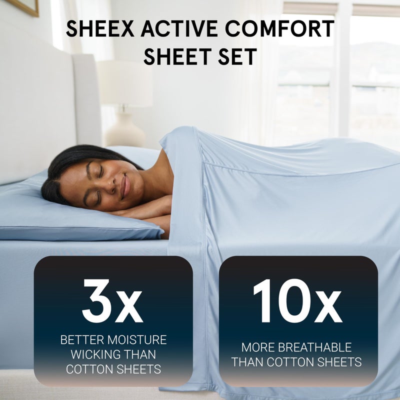 SHEEX - Active Comfort Cooling Sheets Set (Queen) Pewter - Moisture Wicking - 1 Flat Cooling Sheet, 1 Fitted Cooling Sheet, 2 Cooling Pillow Covers - Wrinkle Free - Sleep Aid - Image 3