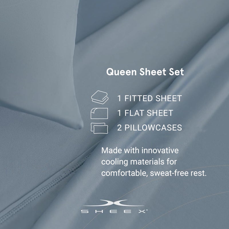 SHEEX - Active Comfort Cooling Sheets Set (Queen) Pewter - Moisture Wicking - 1 Flat Cooling Sheet, 1 Fitted Cooling Sheet, 2 Cooling Pillow Covers - Wrinkle Free - Sleep Aid - Image 5