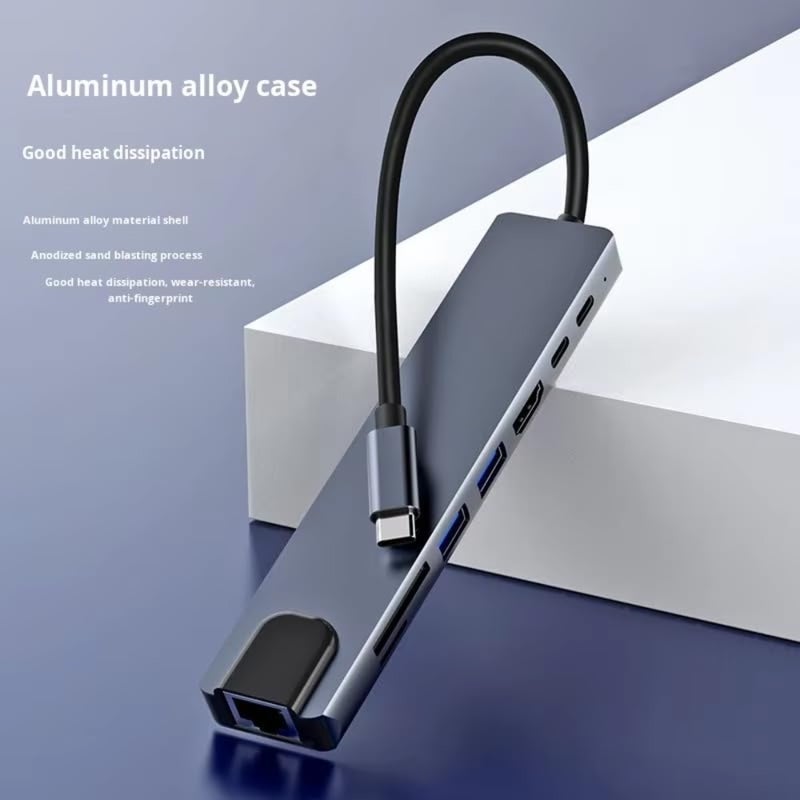 محطة إرساء 8 في 1 من النوع C، منفذ شبكة، USB، قاعدة توسيع متعددة المنافذ، محور USB متعدد الوظائف - Image 4
