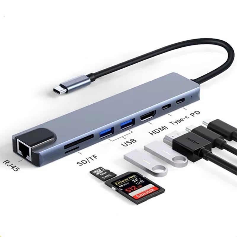 محطة إرساء 8 في 1 من النوع C، منفذ شبكة، USB، قاعدة توسيع متعددة المنافذ، محور USB متعدد الوظائف - Image 5
