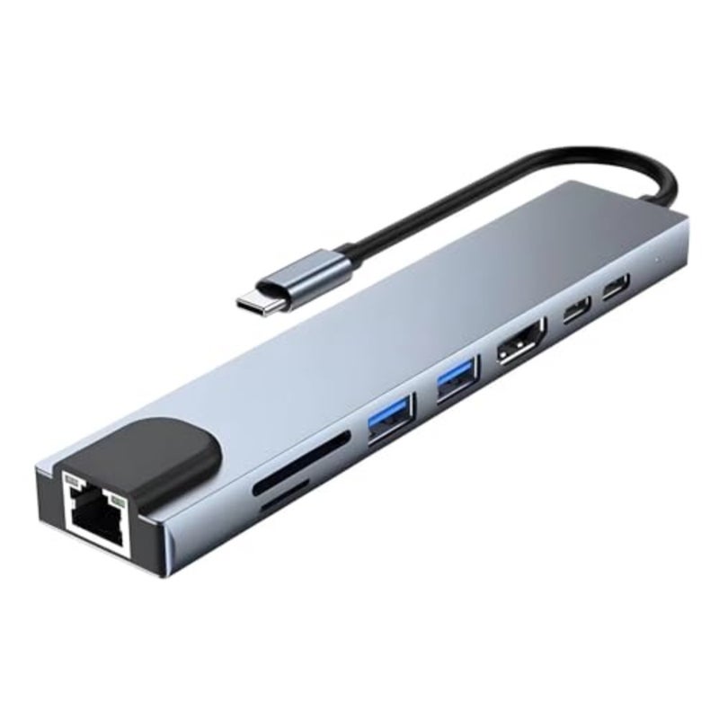 محطة إرساء 8 في 1 من النوع C، منفذ شبكة، USB، قاعدة توسيع متعددة المنافذ، محور USB متعدد الوظائف - Image 1