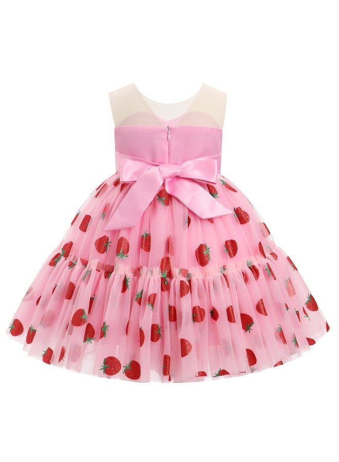 IBAKOM Baby Girl Daisy Strawberry Confetti 18M 1st 2nd 3rd 4th 5t Birthday Dress Sheer Mesh Neck Pageant Tea Party Easter Cake Smash Outfits Toddler Princess Fancy Prom Ball Gown Pink Berry 2-3 Years - Image 3