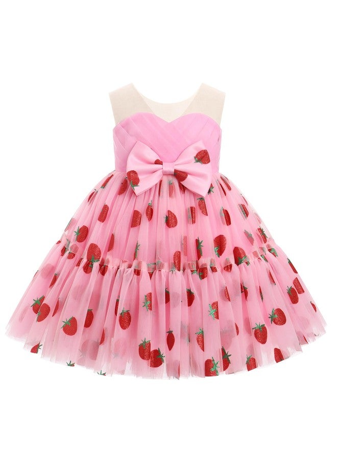 IBAKOM Baby Girl Daisy Strawberry Confetti 18M 1st 2nd 3rd 4th 5t Birthday Dress Sheer Mesh Neck Pageant Tea Party Easter Cake Smash Outfits Toddler Princess Fancy Prom Ball Gown Pink Berry 2-3 Years - Image 1