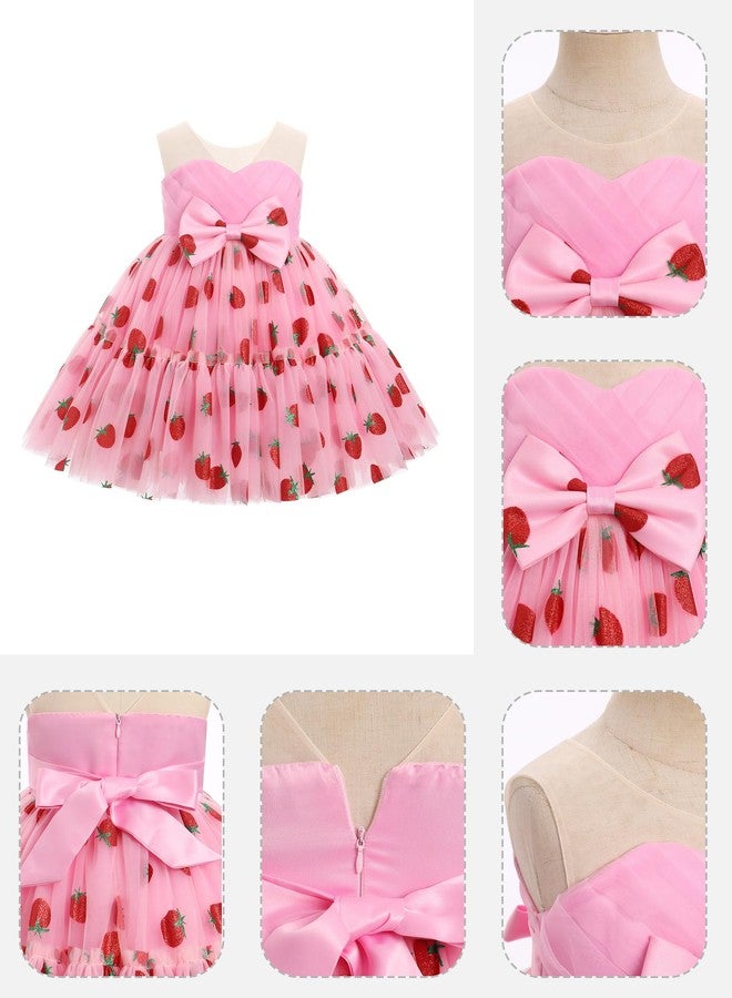 IBAKOM Baby Girl Daisy Strawberry Confetti 18M 1st 2nd 3rd 4th 5t Birthday Dress Sheer Mesh Neck Pageant Tea Party Easter Cake Smash Outfits Toddler Princess Fancy Prom Ball Gown Pink Berry 2-3 Years - Image 4