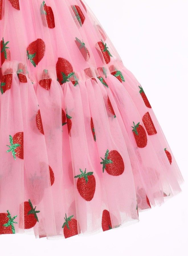 IBAKOM Baby Girl Daisy Strawberry Confetti 18M 1st 2nd 3rd 4th 5t Birthday Dress Sheer Mesh Neck Pageant Tea Party Easter Cake Smash Outfits Toddler Princess Fancy Prom Ball Gown Pink Berry 2-3 Years - Image 5