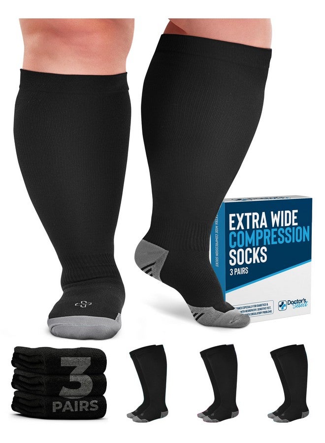 Doctor's Select Doctor's Select 3 Pairs Plus Size Compression Socks Wide Calf - Up to 6XL | 20-30 mmHg Compression Socks for Women Wide Calf | Black - Image 1
