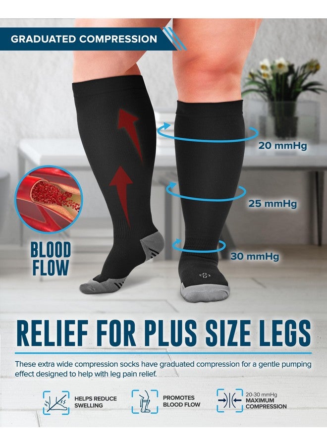 Doctor's Select Doctor's Select 3 Pairs Plus Size Compression Socks Wide Calf - Up to 6XL | 20-30 mmHg Compression Socks for Women Wide Calf | Black - Image 2