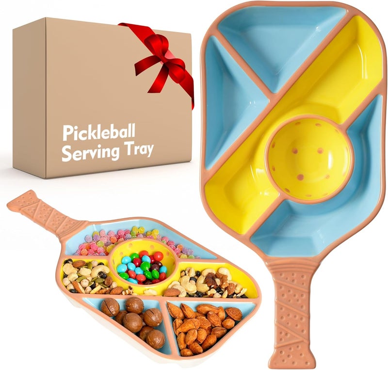 Payarma Paddle Snack Tray Pickleball Serving Tray- Ceramic Bat Shaped Snack Platter with 5 Compartments & Dip Bowl- Fun Gift for Women & Man, Parties, Father's Day & Pickleball Accessories - Image 1