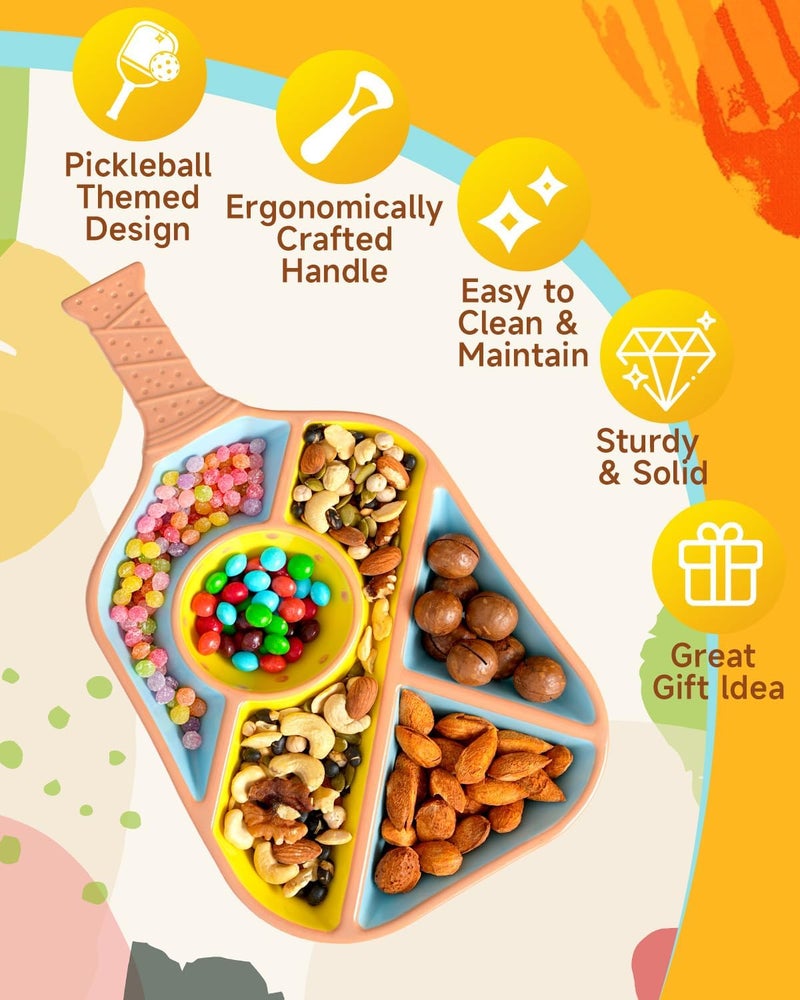 Payarma Paddle Snack Tray Pickleball Serving Tray- Ceramic Bat Shaped Snack Platter with 5 Compartments & Dip Bowl- Fun Gift for Women & Man, Parties, Father's Day & Pickleball Accessories - Image 3