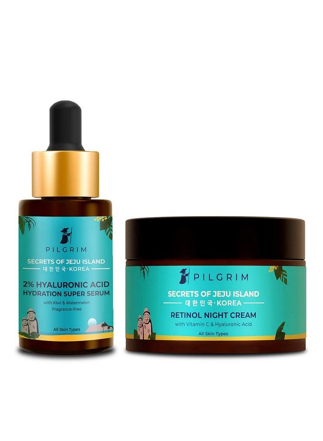 PILGRIM Korean Beauty Skin Hydration Combo ; 2% Hyaluronic Acid Hydration Super Serum 30Ml Retinol Booster Skin Glow Night Cream 50G ; Korean Skin Care Products ; All Skin Types ; Men & Women - Image 2