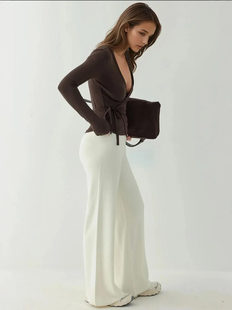 HICCUP Soft Touch Knitted V-Neck Long Sleeve Viscose Blouse