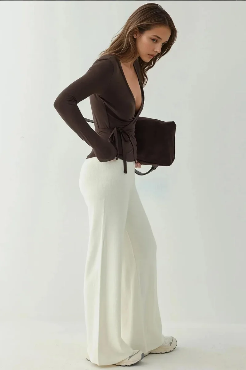 Hiccup Soft Touch Knitted V-Neck Long Sleeve Viscose Blouse