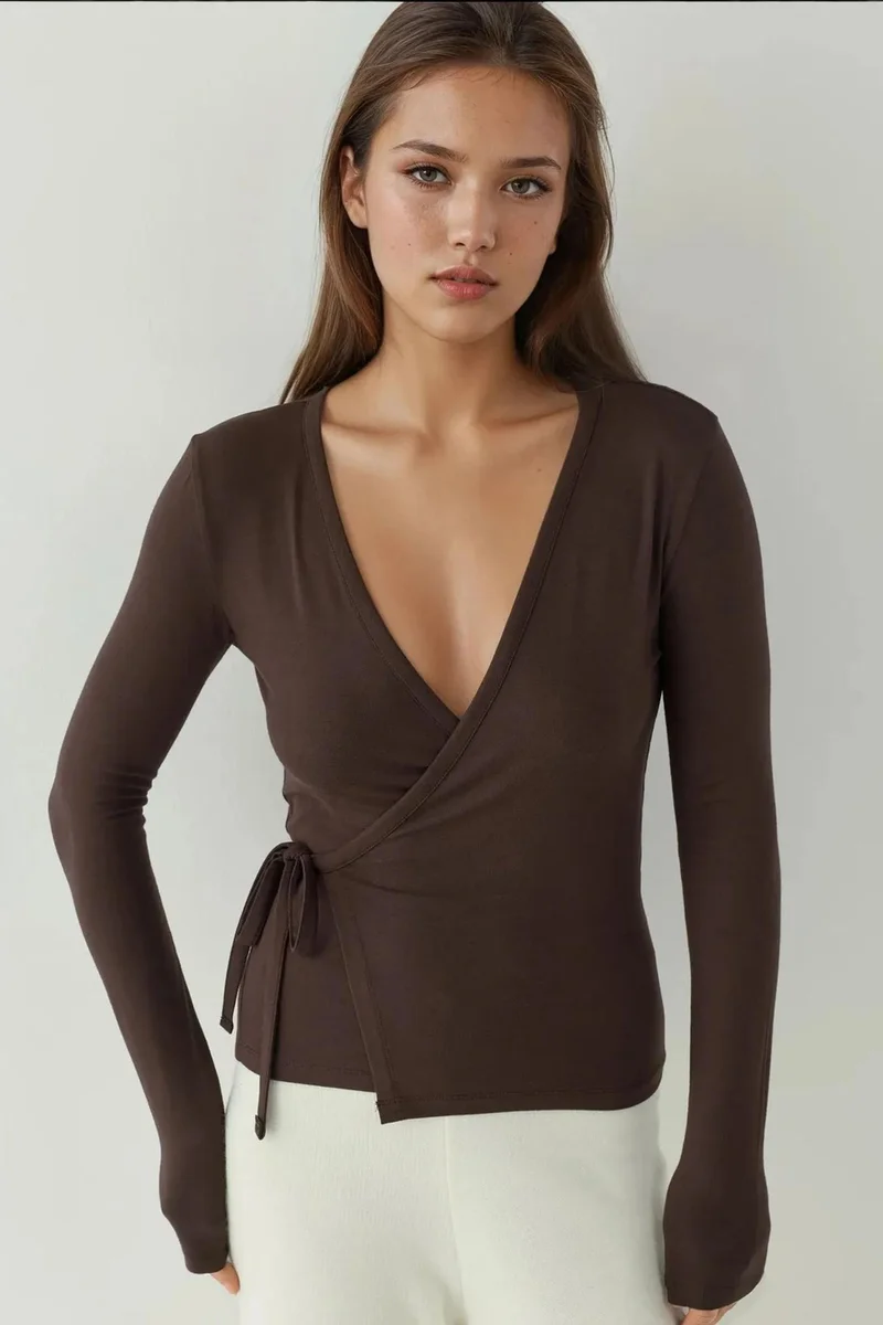 Hiccup Soft Touch Knitted V-Neck Long Sleeve Viscose Blouse