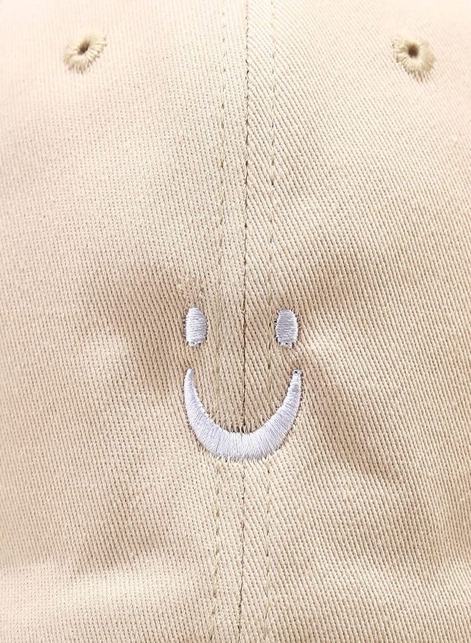 Umeepar 3 Pack Smile Face Cotton Baseball Cap Adjustable Low Profile Unstructured Dad Hat for Men Women (Black, White, Beige) - Image 4