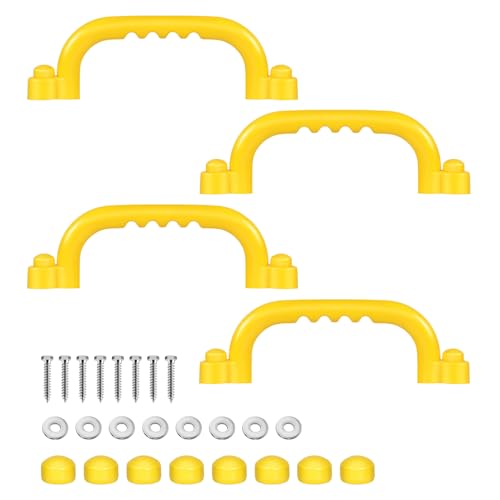 TOPNEW 4Pcs Kids Playground Safety Handles Swing Set Climbing Frame Hand Grips MultiColor Plastic Grab Bars for Outdoor Playhouse Jungle Gym Climbing Frame Yellow - Image 1