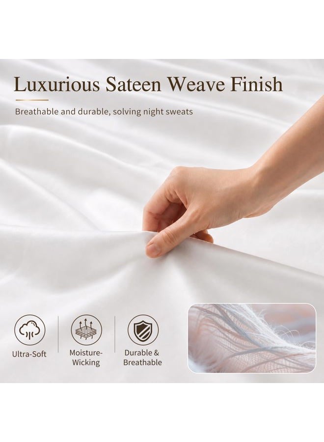 MEISHANG Extra Deep Pocket Cotton Sheets King Size - 100% Egyptian Cotton 1000 Thread Count - Fits 18"-24" in Deep Mattress,Sateen Weave, Soft & Breathable - 4 Piece (King, White) - Image 4
