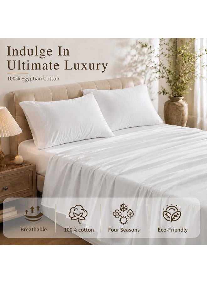 MEISHANG Extra Deep Pocket Cotton Sheets King Size - 100% Egyptian Cotton 1000 Thread Count - Fits 18"-24" in Deep Mattress,Sateen Weave, Soft & Breathable - 4 Piece (King, White) - Image 2