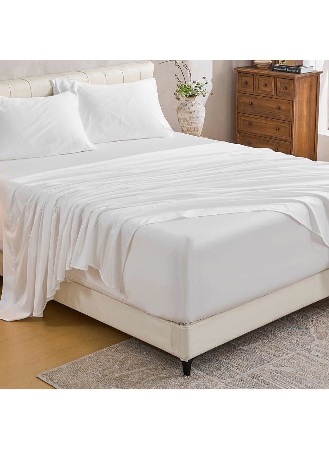 MEISHANG Extra Deep Pocket Cotton Sheets King Size - 100% Egyptian Cotton 1000 Thread Count - Fits 18"-24" in Deep Mattress,Sateen Weave, Soft & Breathable - 4 Piece (King, White) - Image 1