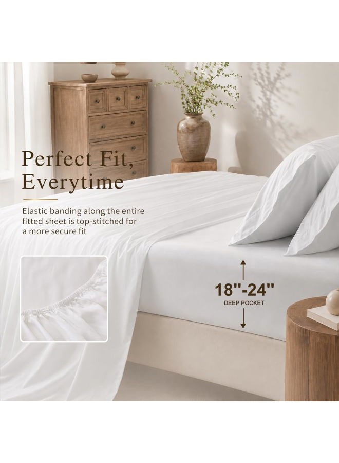 MEISHANG Extra Deep Pocket Cotton Sheets King Size - 100% Egyptian Cotton 1000 Thread Count - Fits 18"-24" in Deep Mattress,Sateen Weave, Soft & Breathable - 4 Piece (King, White) - Image 3