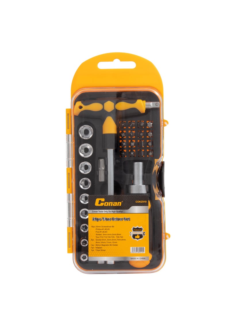 Conan 28-Piece T-Bar Driver Set – Magnetic Bit Holder, Ergonomic Grip, Versatile Bits – COKZ010 - Image 1