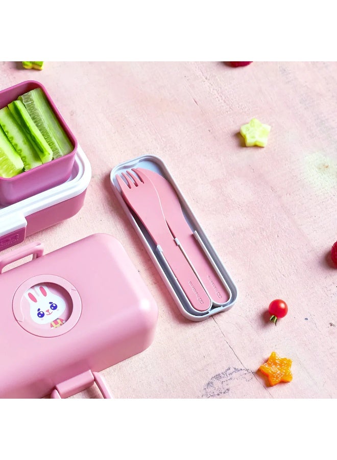 Monbento Pocket Cutlery Set  Pink Blush,  Reusable Stainless Steel Fork, Knife & Spoon with Compact Case , Travel-Friendly Utensils for School, Office & Outdoor Meals - Image 2