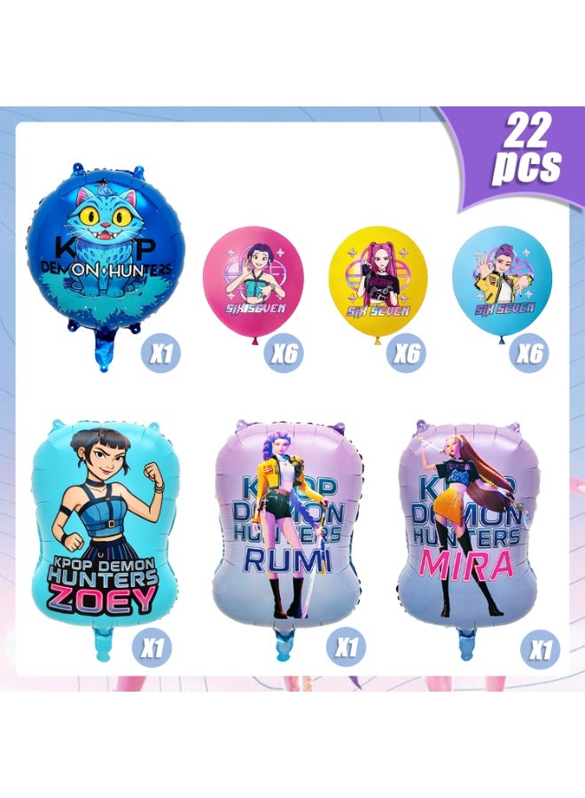 FRUITFUL PARTY KPop Demon Hunters Birthday Balloon Set, 22pcs Party Balloons Kit with 4 Character Foil Balloons & 18 Printed Latex Balloons（Pink Yellow Blue）, Huntr/X Theme Party Decoration Supplies for Kids Girls Birthday, Baby Shower, Eid Mubarak Celebration - Image 3